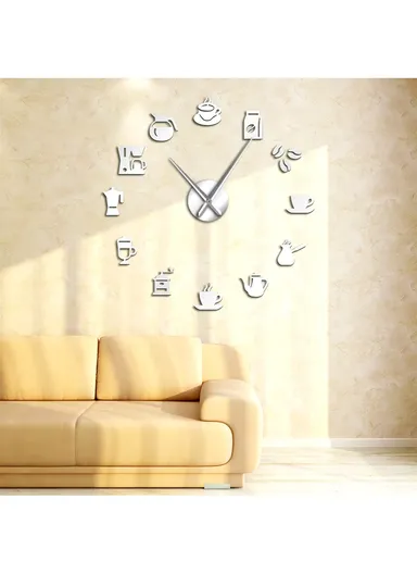 60cm Large 3D DIY Frameless Wall Clock, Stick-On Adhesive Acrylic Mute Wall Clock, Decor Wall Clock for Living Room, Office, Bedroom Room &amp; Decoration 12s052 - Silver