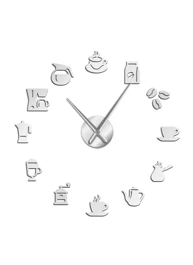 60cm Large 3D DIY Frameless Wall Clock, Stick-On Adhesive Acrylic Mute Wall Clock, Decor Wall Clock for Living Room, Office, Bedroom Room &amp; Decoration 12s052 - Silver