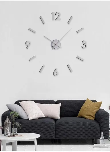 120cm 3D Wall Clock, Modern Mute DIY Frameless Mirror Clocks Sticker, Silent Large‑Size Acrylic Wall Clock for Living Room, Office, Bedroom Room &amp; Decoration 12s046 - Silver
