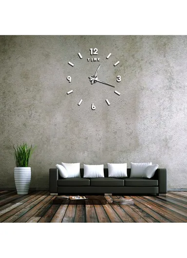 120cm 3D Wall Clock, Modern Mute DIY Frameless Mirror Clocks Sticker, Silent Large‑Size Acrylic Wall Clock for Living Room, Office, Bedroom Room &amp; Decoration 12s046 - Silver