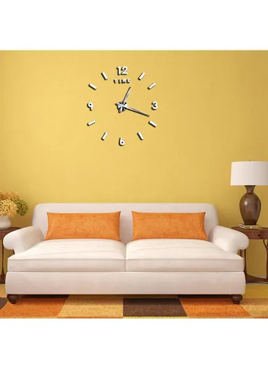 120cm 3D Wall Clock, Modern Mute DIY Frameless Mirror Clocks Sticker, Silent Large‑Size Acrylic Wall Clock for Living Room, Office, Bedroom Room &amp; Decoration 12s046 - Silver