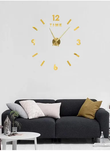 80x80cm 3D Wall Clock, Modern Mute DIY Frameless Mirror Clocks Sticker, Silent Large‑Size Acrylic Wall Clock for Living Room, Office, Bedroom Room &amp; Decoration 12s046 - Gold