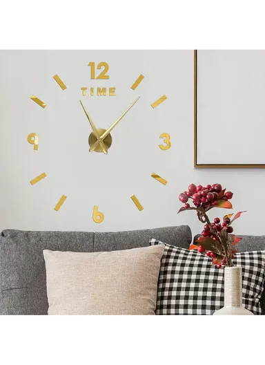 80x80cm 3D Wall Clock, Modern Mute DIY Frameless Mirror Clocks Sticker, Silent Large‑Size Acrylic Wall Clock for Living Room, Office, Bedroom Room &amp; Decoration 12s046 - Gold