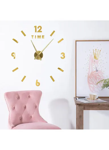 80x80cm 3D Wall Clock, Modern Mute DIY Frameless Mirror Clocks Sticker, Silent Large‑Size Acrylic Wall Clock for Living Room, Office, Bedroom Room &amp; Decoration 12s046 - Gold