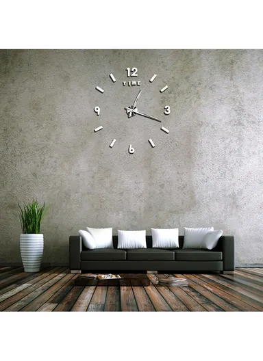 80x80cm 3D Wall Clock, Modern Mute DIY Frameless Mirror Clocks Sticker, Silent Large‑Size Acrylic Wall Clock for Living Room, Office, Bedroom Room &amp; Decoration 12s046 - Silver