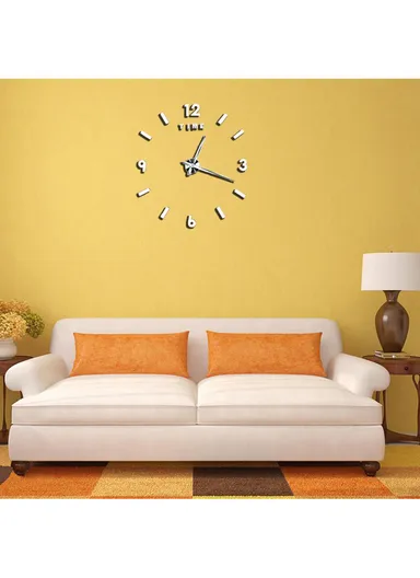 80x80cm 3D Wall Clock, Modern Mute DIY Frameless Mirror Clocks Sticker, Silent Large‑Size Acrylic Wall Clock for Living Room, Office, Bedroom Room &amp; Decoration 12s046 - Silver