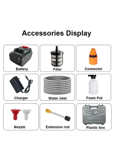 12Ah 21V Cordless Pressure Washer, 45Bar High Pressure Brushless Car Wash Gun with Foam Bottle, Nozzles &amp; Storage Bag, Portable Power Cleaner for Car, Patio, Garden &amp; Windows