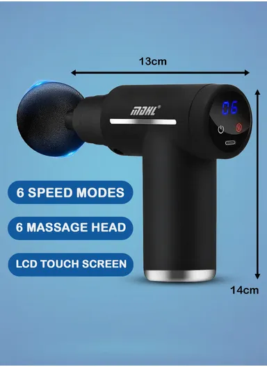 6-Gear Hot &amp; Cold Therapy Portable Massage Gun, Deep Tissue Percussion Muscle Mini Massager for Pain Relief, Handheld with 3800 Percussions/min &amp; 6 Massage Head MD-XY-17 - Black