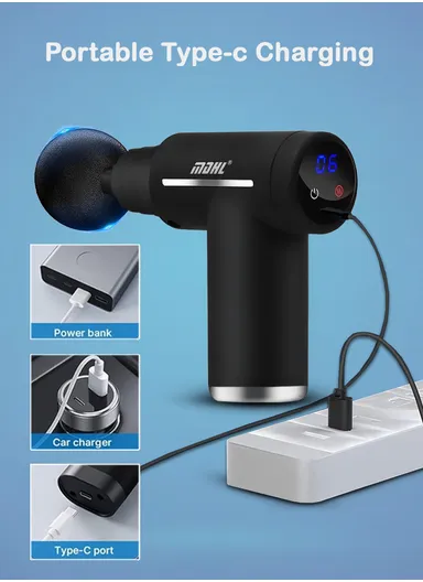 6-Gear Hot &amp; Cold Therapy Portable Massage Gun, Deep Tissue Percussion Muscle Mini Massager for Pain Relief, Handheld with 3800 Percussions/min &amp; 6 Massage Head MD-XY-17 - Black