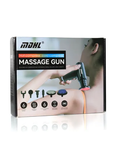 6-Gear Hot &amp; Cold Therapy Portable Massage Gun, Deep Tissue Percussion Muscle Mini Massager for Pain Relief, Handheld with 3800 Percussions/min &amp; 6 Massage Head MD-XY-17 - Black