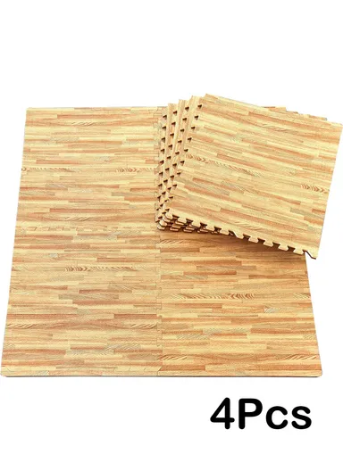 4 Pcs Eva Foam Floor Rug Living Room Dining Room Sleeping Room Toilet Waterproof Sound Insulation (L61 x W61 x H1)cm - Wood Color