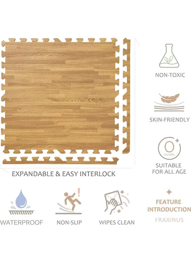 4 Pcs Eva Foam Floor Rug Living Room Dining Room Sleeping Room Toilet Waterproof Sound Insulation (L61 x W61 x H1)cm - Wood Color