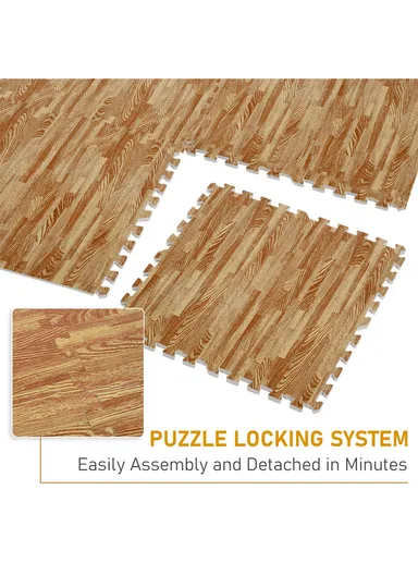 4 Pcs Eva Foam Floor Rug Living Room Dining Room Sleeping Room Toilet Waterproof Sound Insulation (L61 x W61 x H1)cm - Wood Color