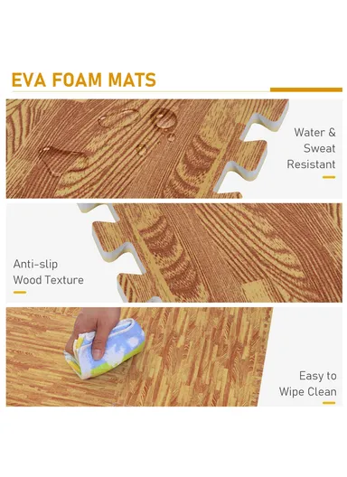 4 Pcs Eva Foam Floor Rug Living Room Dining Room Sleeping Room Toilet Waterproof Sound Insulation (L61 x W61 x H1)cm - Wood Color