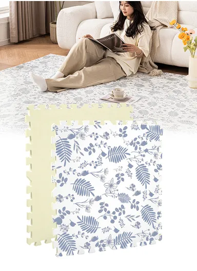 4 Pcs Eva Foam Floral Floor Rug Living Room Dining Room Sleeping Room Toilet Sound Insulation (L60 x W60 x H1)cm