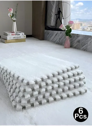 6 Pcs Eva Foam Sound Insulation Floor Rug Living Room Dining Room Sleeping Room Toilet (L60 x W60 x H0.6)cm - White