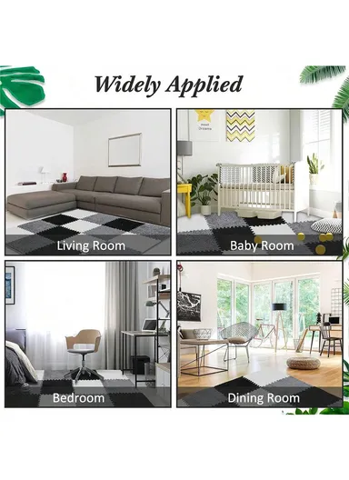 6 Pcs Eva Foam Sound Insulation Floor Rug Living Room Dining Room Sleeping Room Toilet (L60 x W60 x H0.6)cm - White