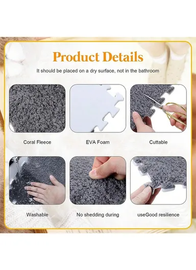 6 Pcs Eva Foam Sound Insulation Floor Rug Living Room Dining Room Sleeping Room Toilet (L60 x W60 x H0.6)cm - White