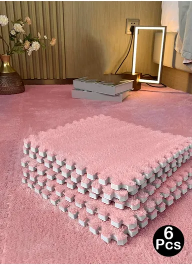 6 Pcs Eva Foam Sound Insulation Floor Rug Living Room Dining Room Sleeping Room Toilet (L60 x W60 x H0.6)cm - Pink