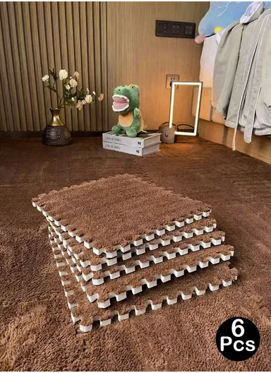 6 Pcs Eva Foam Sound Insulation Floor Rug Living Room Dining Room Sleeping Room Toilet (L60 x W60 x H1)cm - Brown