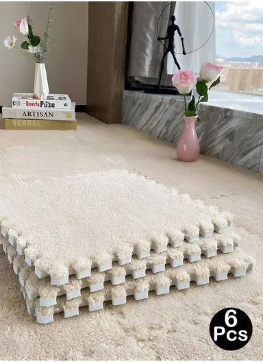 6 Pcs Eva Foam Sound Insulation Floor Rug Living Room Dining Room Sleeping Room Toilet (L60 x W60 x H0.6)cm - Beige