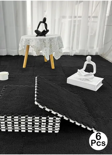 6 Pcs Eva Foam Sound Insulation Floor Rug Living Room Dining Room Sleeping Room Toilet (L60 x W60 x H0.6)cm - Black