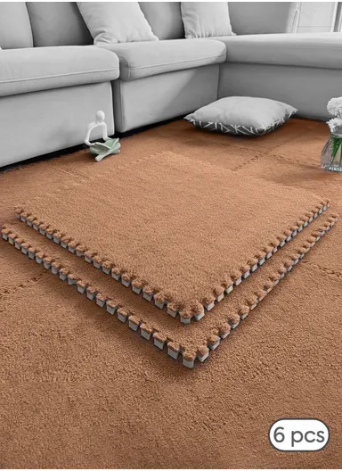 6 Pcs Eva Foam Floor Rug Living Room Dining Room Sleeping Room Toilet Sound Insulation (L60 x W60 x H1)cm - Brown