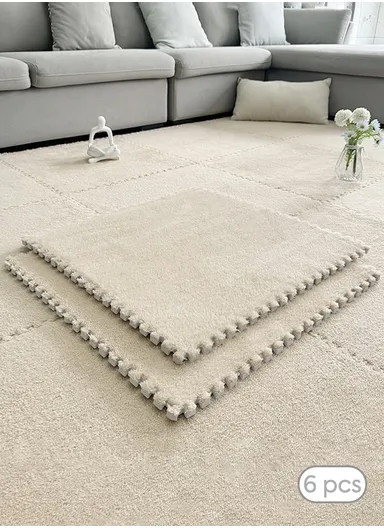 6 Pcs Eva Foam Floor Rug Living Room Dining Room Sleeping Room Toilet Sound Insulation (L60 x W60 x H1)cm - Beige