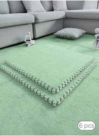 6 Pcs Eva Foam Sound Insulation Floor Rug Living Room Dining Room Sleeping Room Toilet (L60 x W60 x H0.6)cm - Light Green