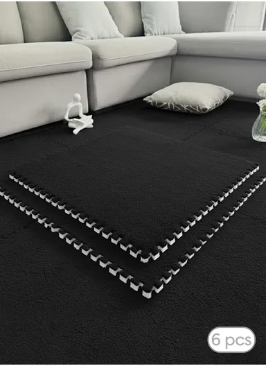 6 Pcs Eva Foam Floor Rug Living Room Dining Room Sleeping Room Toilet Sound Insulation (L60 x W60 x H1)cm - Black