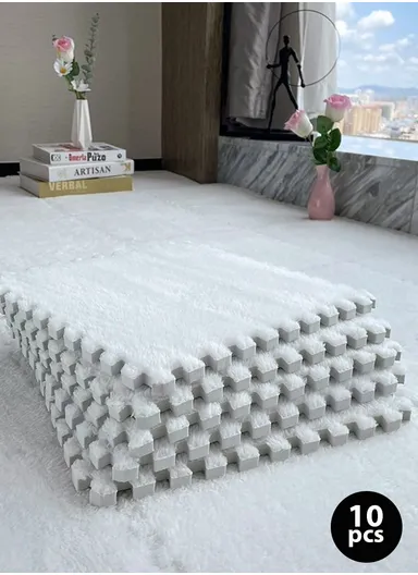 10 Pcs Eva Foam Sound Insulation Floor Rug Living Room Dining Room Sleeping Room Toilet (L30 x W30 x T1)cm - White