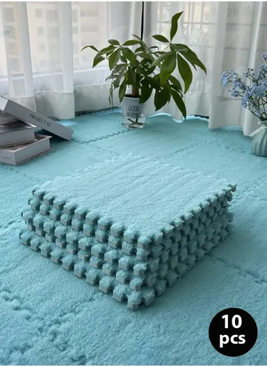 10 Pcs Eva Foam Sound Insulation Floor Rug Living Room Dining Room Sleeping Room Toilet (L30 x W30 x T1)cm - Blue