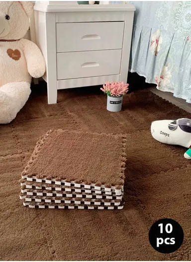10 Pcs Eva Foam Sound Insulation Floor Rug Living Room Dining Room Sleeping Room Toilet (L30 x W30 x T1)cm - Brown