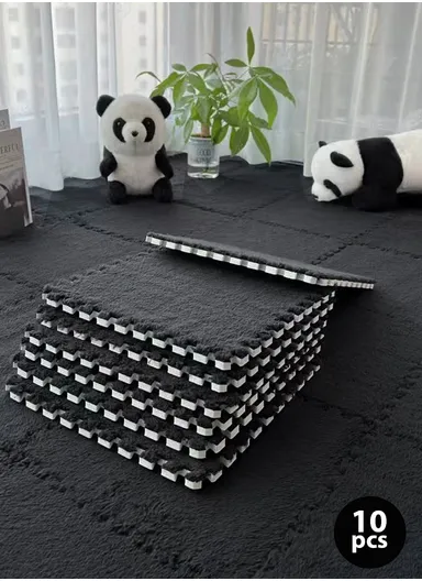 10 Pcs Eva Foam Sound Insulation Floor Rug Living Room Dining Room Sleeping Room Toilet (L30 x W30 x T1)cm - Black