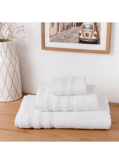 3 Pieces Fonts Premium Cotton Towel Set - White