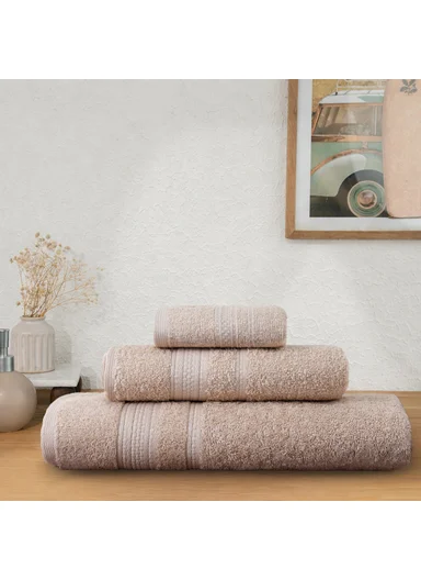 3 Pieces Linear Premium Cotton Towel Set - Beige