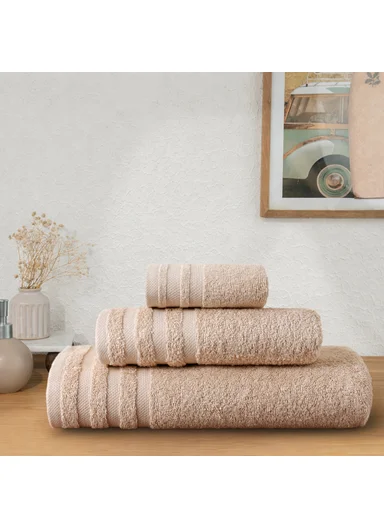 3 Pieces Modern Premium Cotton Towel Set - Beige