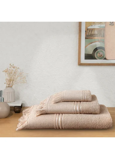 3 Pieces Modernistic Premium Cotton Towel Set - Beige