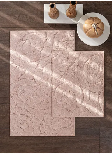 2 Pieces Gilly Flower Elegant Bath Mat Set 50 x 80 - 50 x 40 cm - Powder Pink