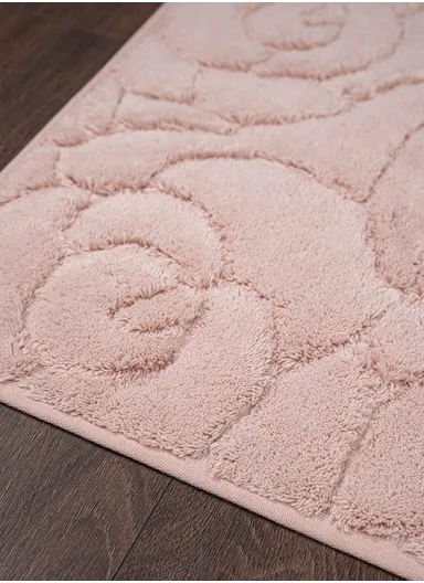 2 Pieces Gilly Flower Elegant Bath Mat Set 50 x 80 - 50 x 40 cm - Powder Pink