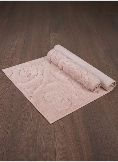 2 Pieces Gilly Flower Elegant Bath Mat Set 50 x 80 - 50 x 40 cm - Powder Pink