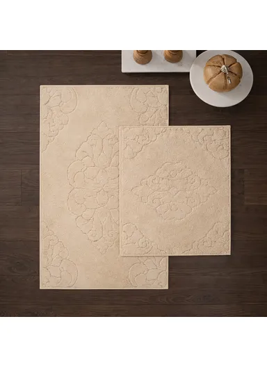 2 Pieces Jordan Elegant Bath Mat Set 50 x 80 - 50 x 40 cm - Beige