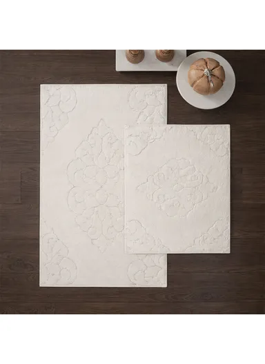 2 Pieces Jordan Elegant Bath Mat Set 50 x 80 - 50 x 40 cm - Cream