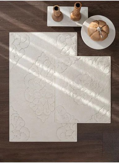 2Pcs Jordan Elegant Bath Mat Set - Cream