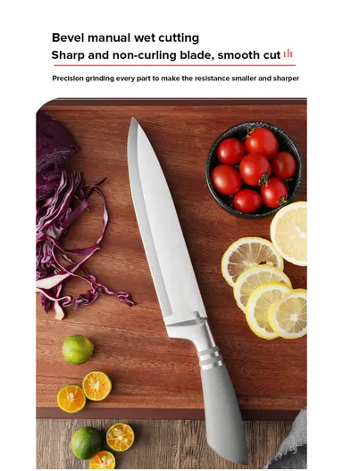 8pcs Stainless Steel Kitchen Knife Set With 5 Knives, Scissors, Sharpener &amp; Stand - Red