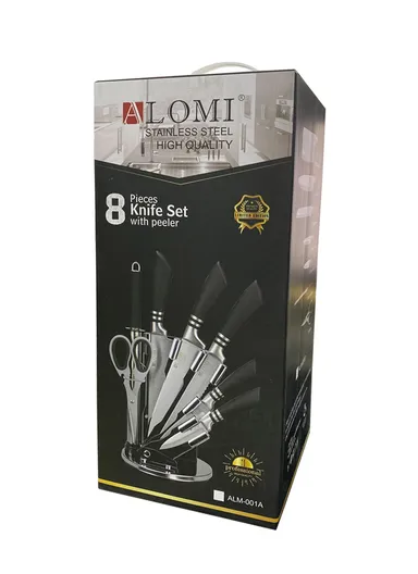 8pcs Stainless Steel Kitchen Knife Set With 5 Knives, Scissors, Sharpener &amp; Stand - Red