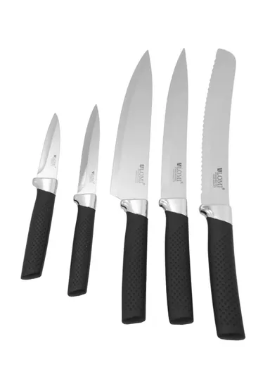 6-Pcs Professional Stainless Steel Knife Set for Daily Use, Stainless Steel Chef Knife Set with Wooden Stand AML-0088A - Black