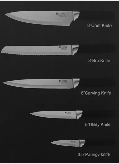 6-Pcs Professional Stainless Steel Knife Set for Daily Use, Stainless Steel Chef Knife Set with Wooden Stand AML-0088A - Black