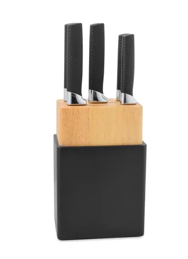 6-Pcs Professional Stainless Steel Knife Set for Daily Use, Stainless Steel Chef Knife Set with Wooden Stand AML-0088A - Black