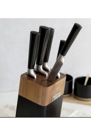 6-Pcs Stainless Steel Knife Set with Stand B22-7 - Black